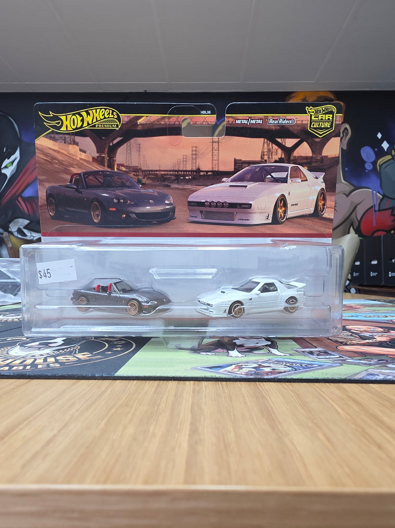 Hot Wheels Premium Car Culture Mazda MX-5 Miata & Mazda RX-7 (FC) 2-Pack - Metal/Metal Real Riders (HBL96)-1