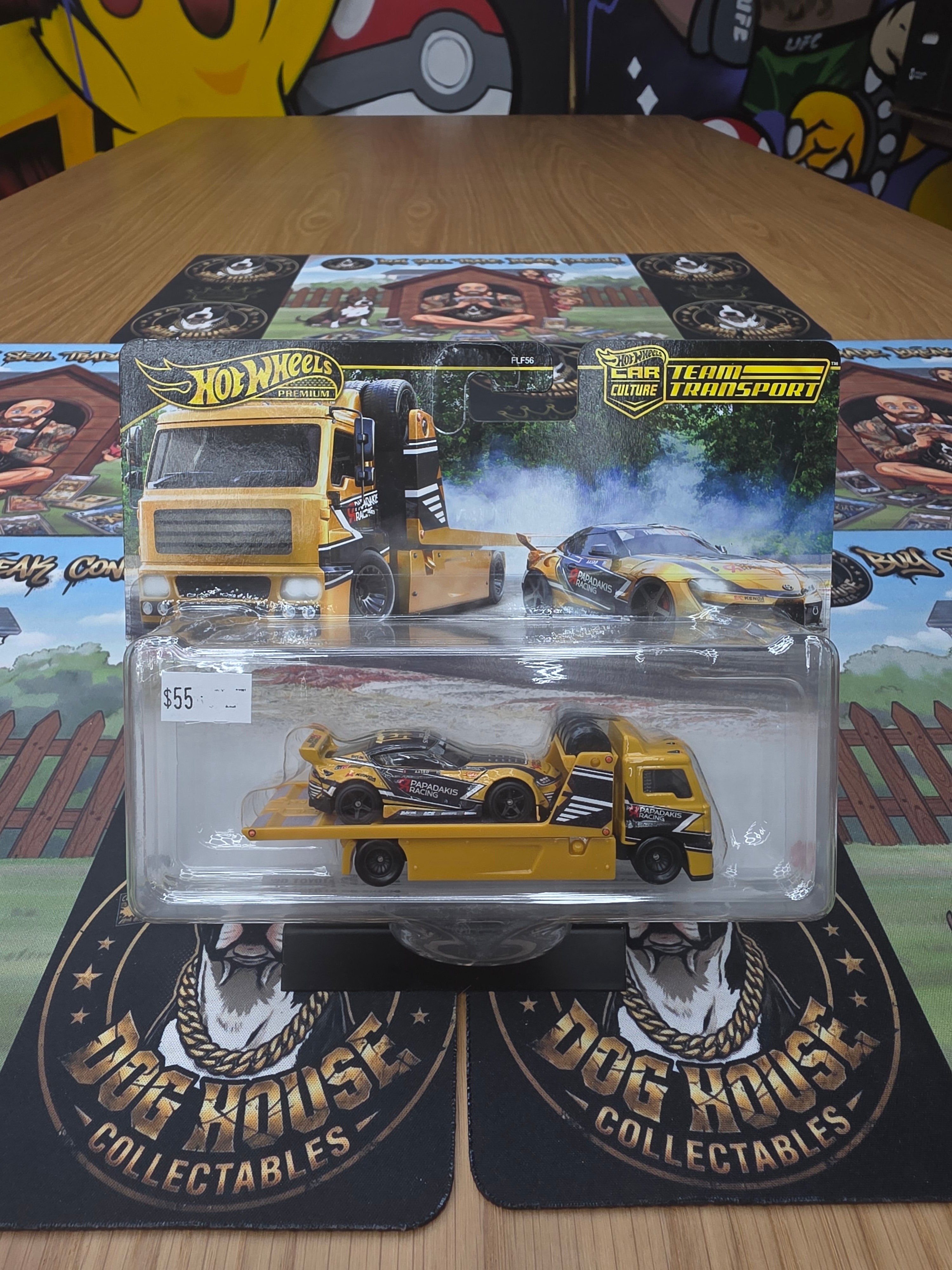Hot Wheels Premium Car Culture Team Transport Papadakis Racing Toyota GR Supra & Flatbed Hauler - Metal/Metal Real Riders (FLF56)