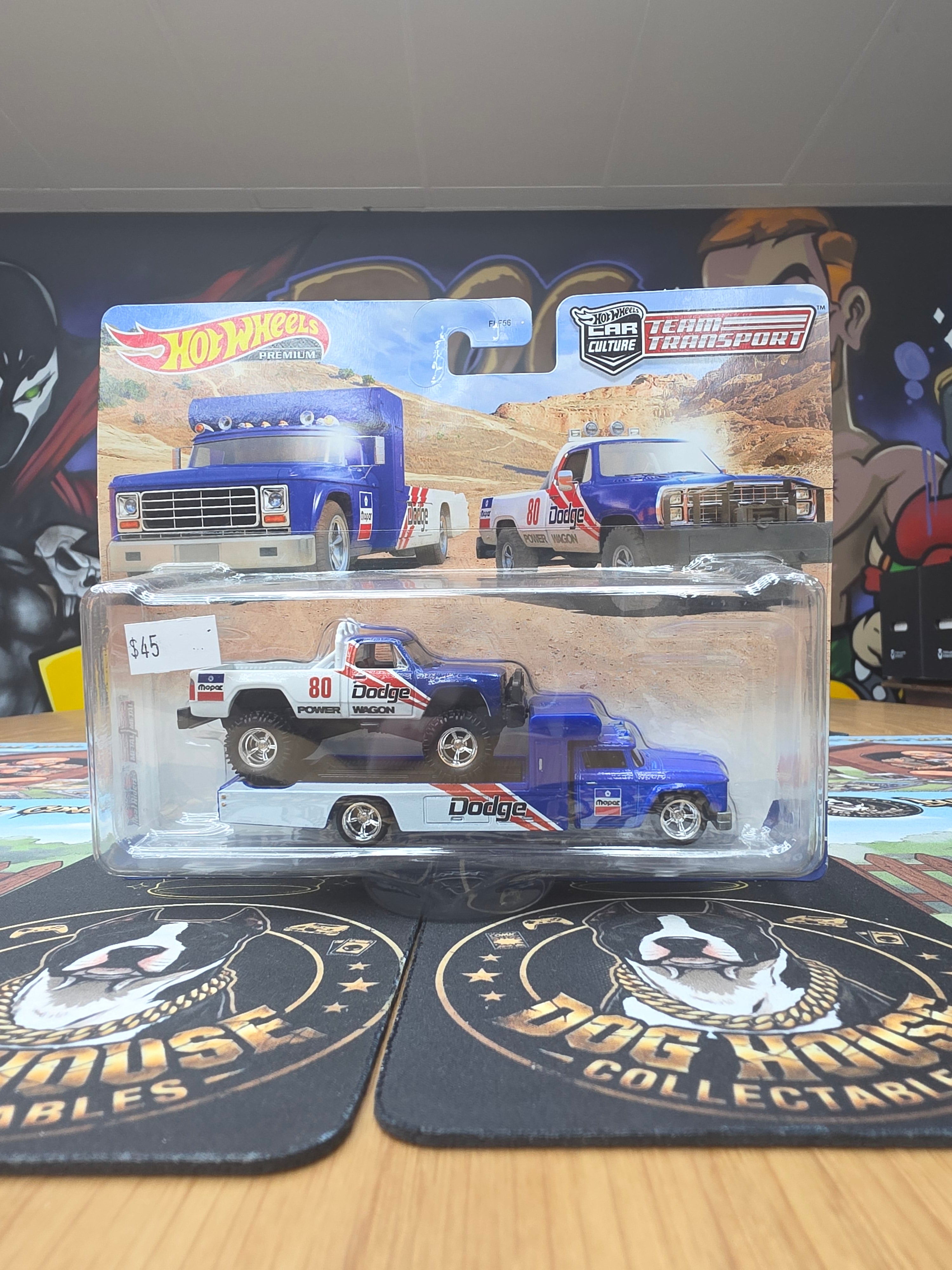 Hot Wheels Premium Car Culture Team Transport Dodge Power Wagon & Flatbed Hauler - Mopar Metal/Metal Real Riders (FLF56)