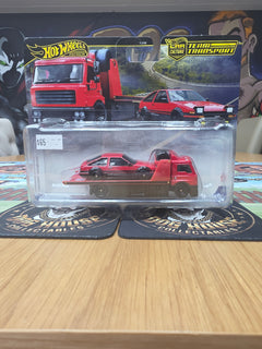 Hot Wheels Premium Car Culture Team Transport Toyota AE86 Sprinter Trueno & Flatbed Hauler - Metal/Metal Real Riders (FLF56)-1