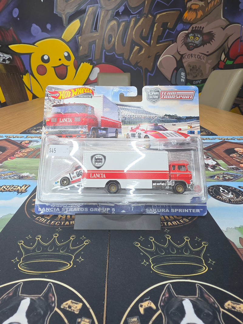 Hot Wheels Premium Car Culture Team Transport Lancia Stratos Group 5 & Sakura Sprinter - Lancia Livery Metal/Metal Real Riders (FLF56)-1