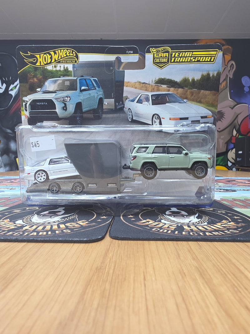 Hot Wheels Premium Car Culture Team Transport Toyota 4Runner TRD Pro, Enclosed Trailer & Supra A70 - Metal/Metal Real Riders (FLF56)-1