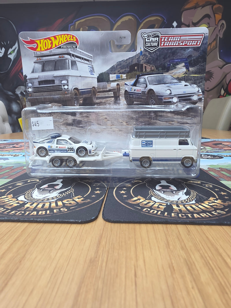 Hot Wheels Premium Car Culture Team Transport Ford RS200 & Ford Transit Van - Metal/Metal Real Riders (FLF56)-1