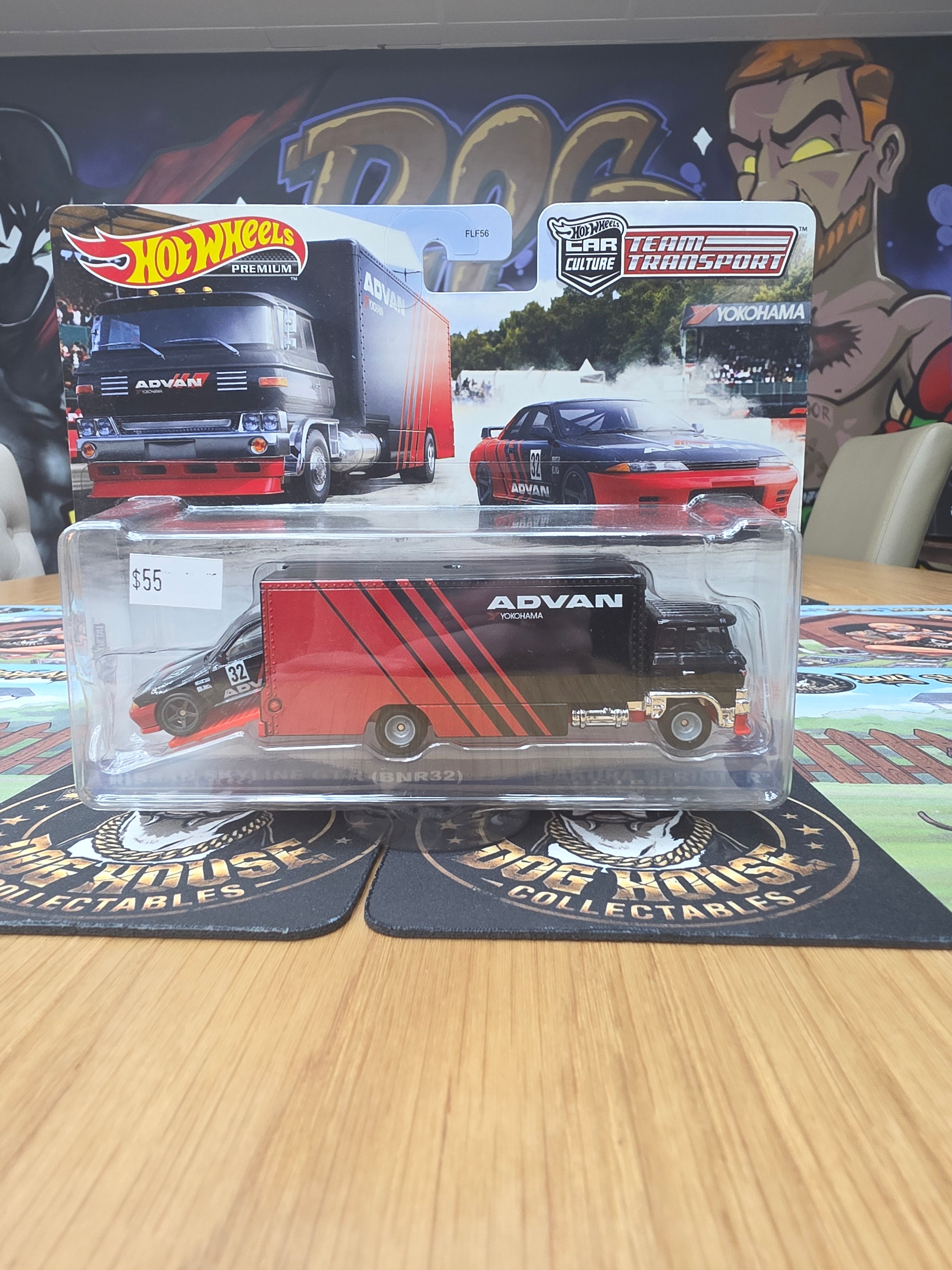 Hot Wheels Premium Car Culture Team Transport Nissan Skyline GT-R (BNR32) & Chevy Van - Advan Yokohama Metal/Metal Real Riders (FLF56)