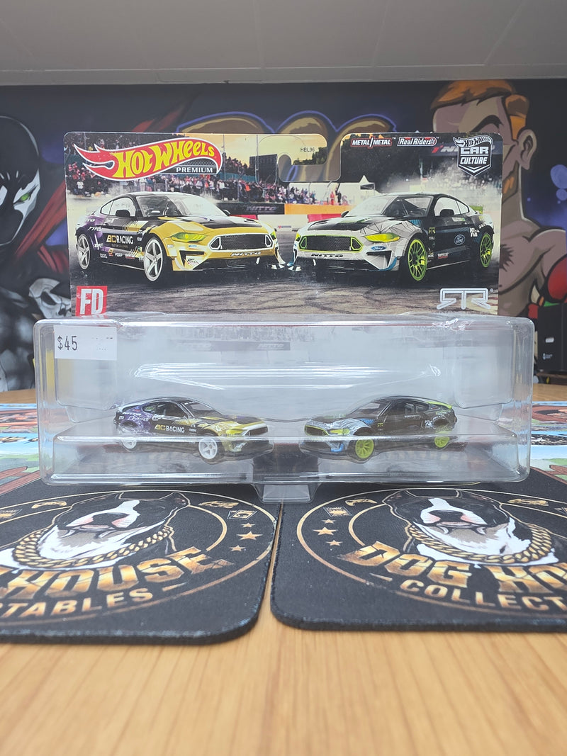 Hot Wheels Premium Car Culture Formula Drift Ford Mustang RTR 2-Pack - Nitto / RTR Metal/Metal Real Riders (HBL96)-1